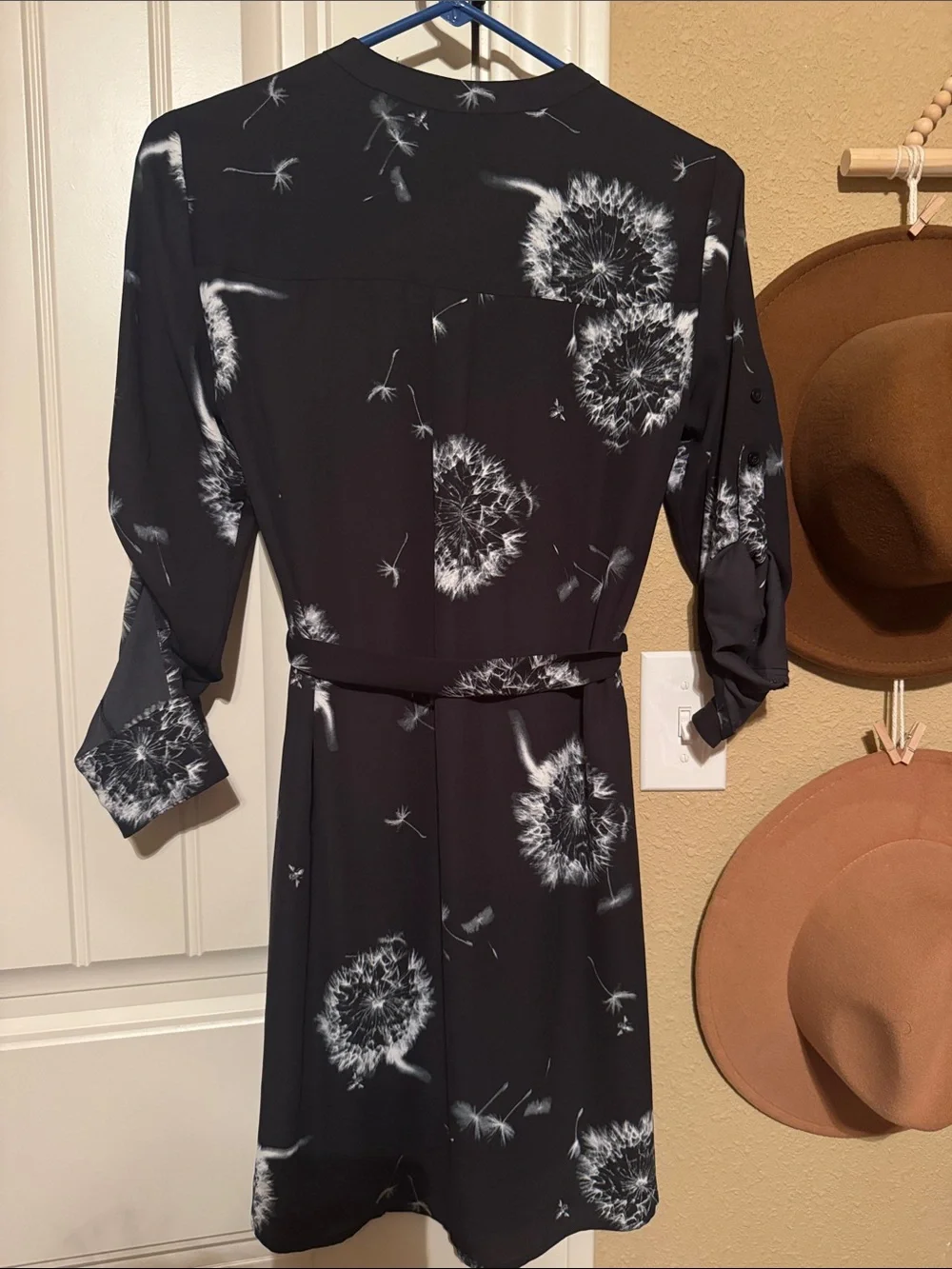 Express Black Dandelion-Print Zip-Front Long-Sleeve Dress